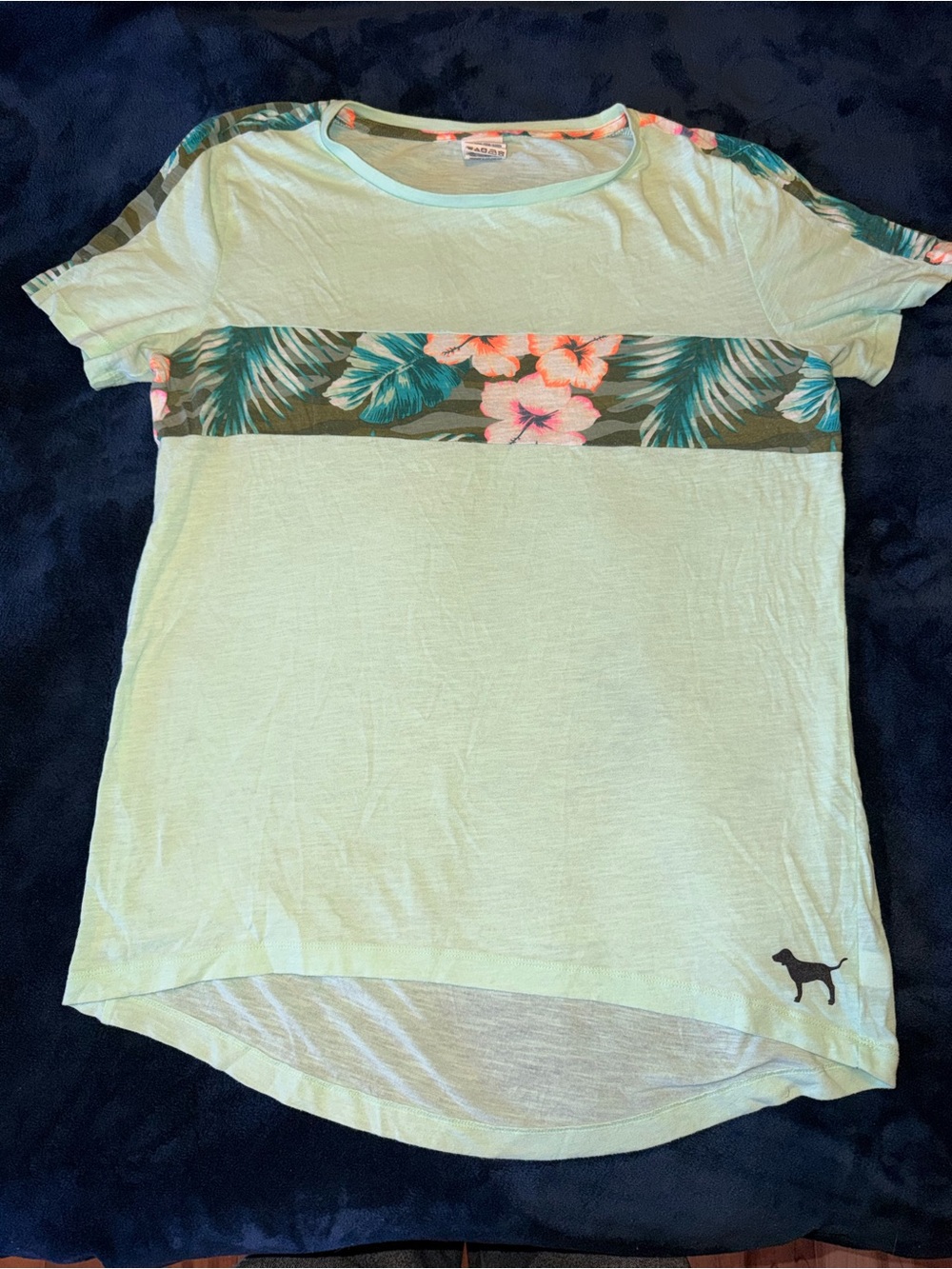PINK Victoria's Secret Mint Tee with Floral Trim
